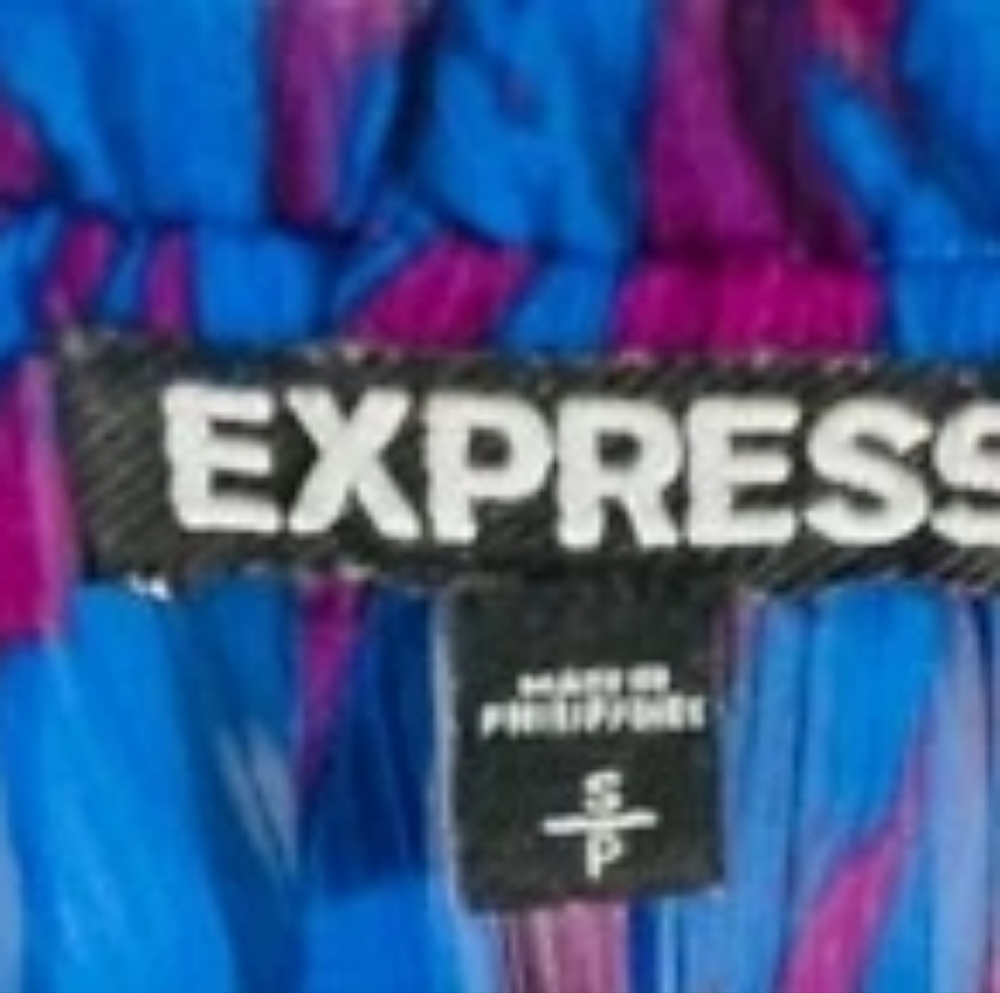 Express Blue & Magenta Sheer Abstract Peasant Blouse Size M – Boho Chic Flow Top - Picture 2 of 9